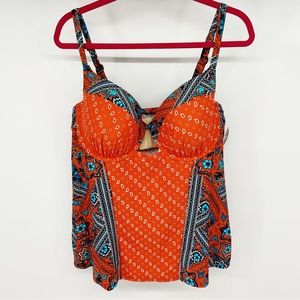 Cacique Orange and Blue Bikini with Quilted Texture